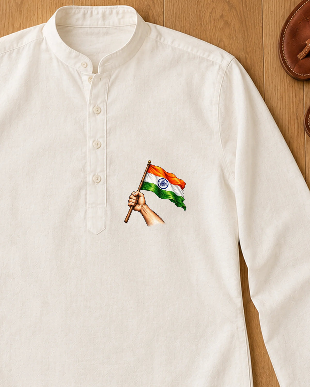 Haathon Mein Tiranga iron-on patch on clothes