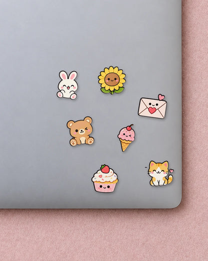 Happy Things mini patches on a laptop
