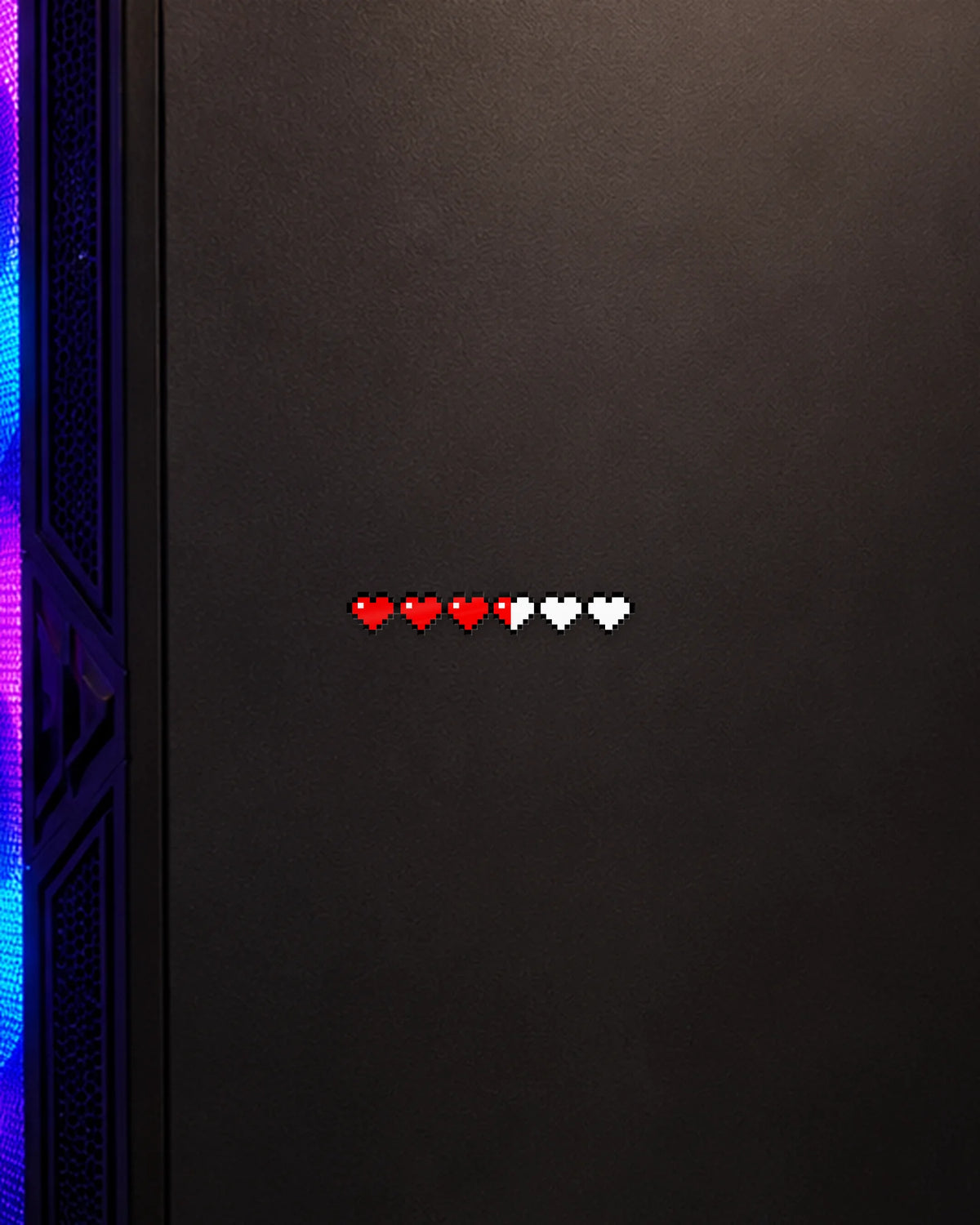 Health Bar gamer patch on a gaming PC cabinet