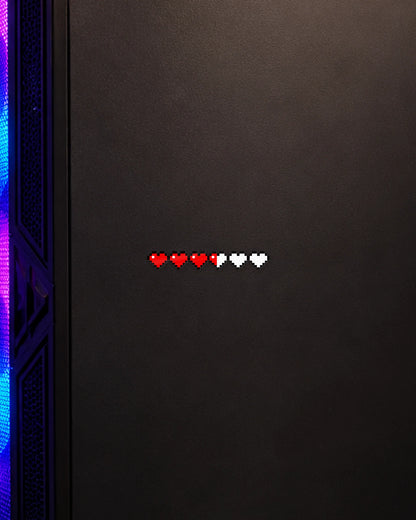 Health Bar gamer patch on a gaming PC cabinet