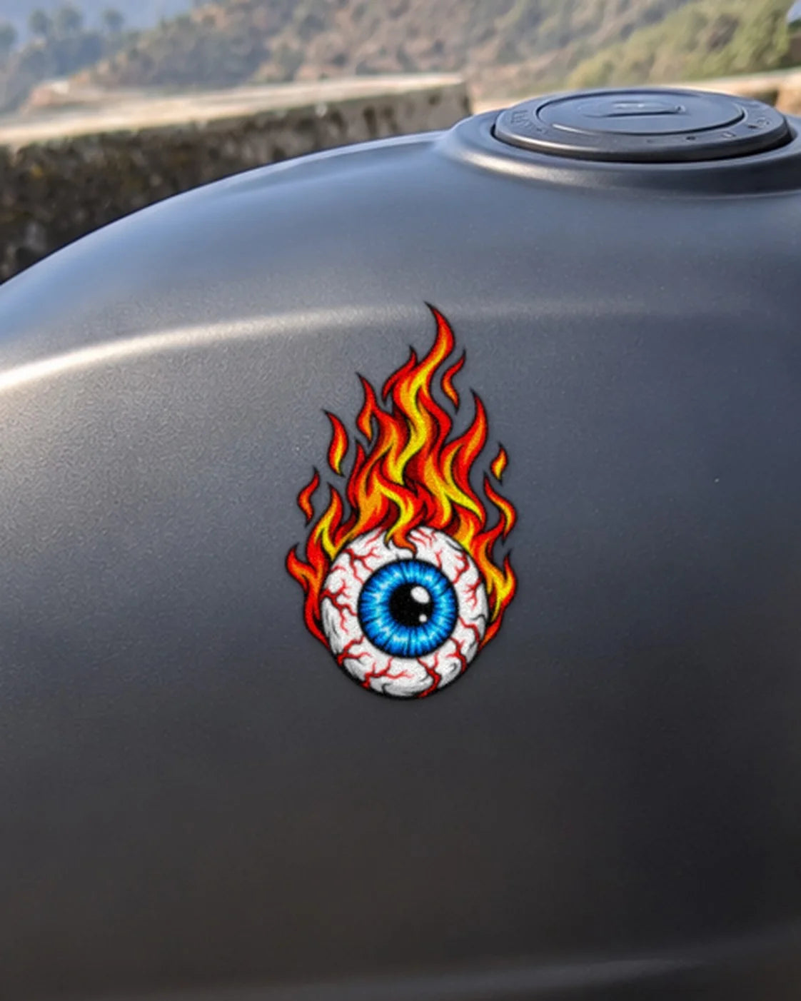 Hell Eye bike patch on a bike