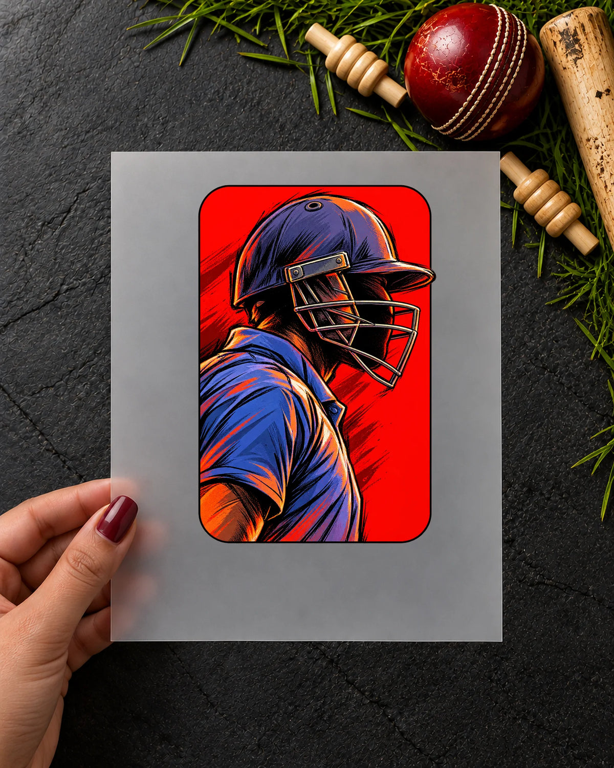 Helmet Mode iron-on patch in hand