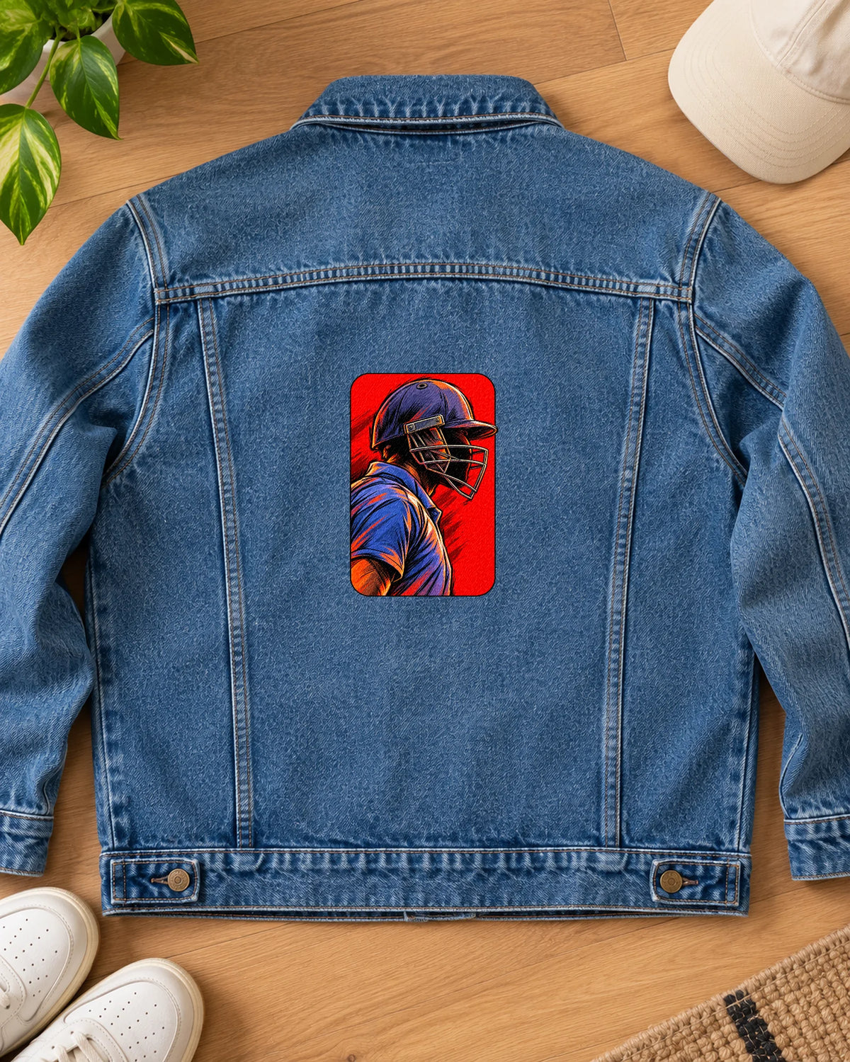 Helmet Mode iron-on patch on clothes