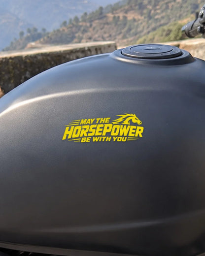May the Horsepower bike patch in white ink on a bike