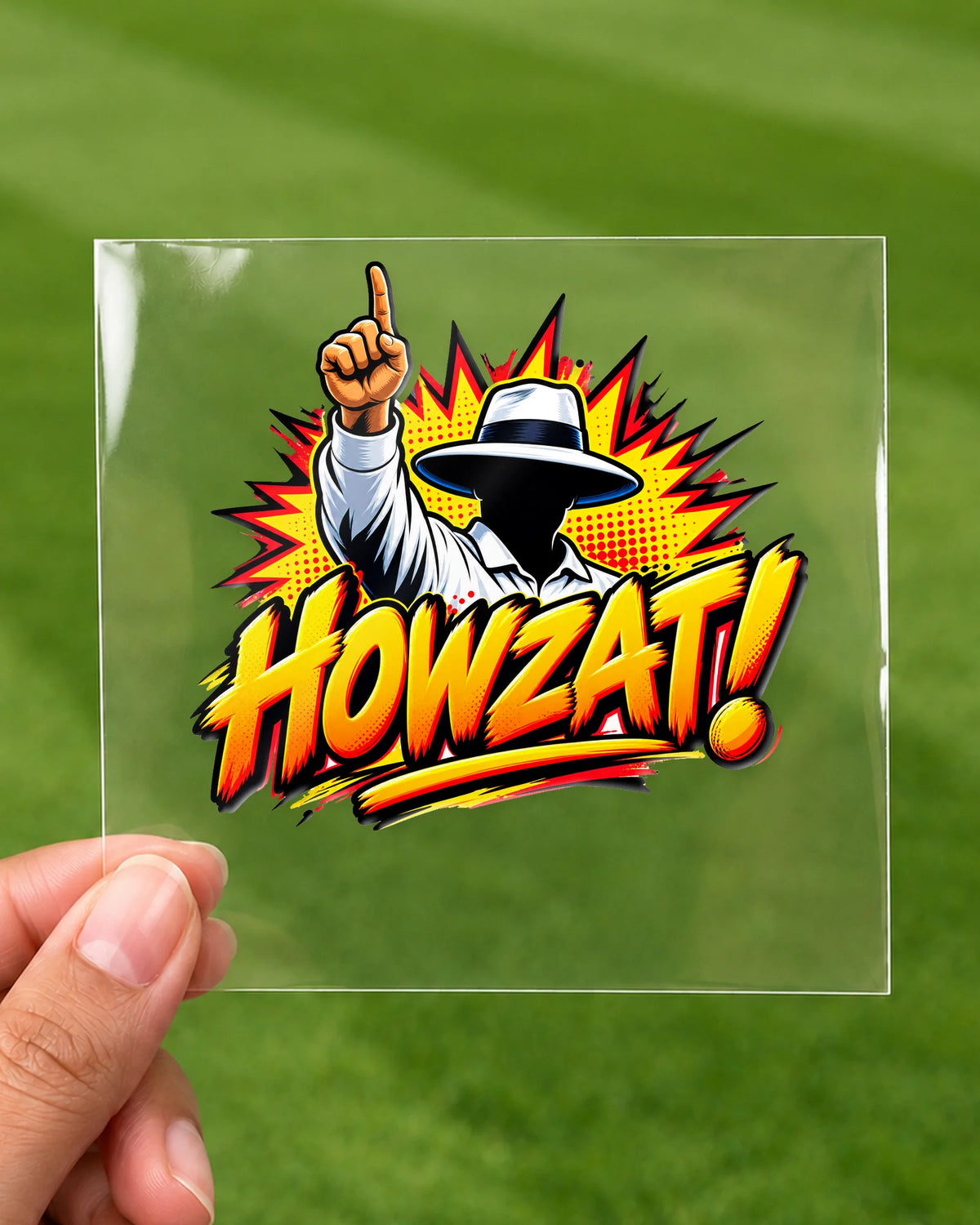 Howzat patch on clear film