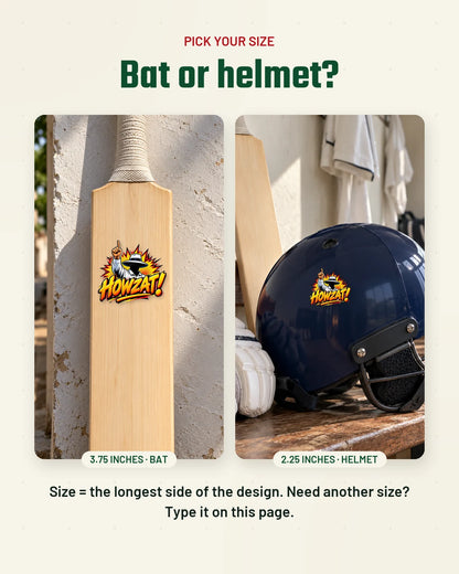 Howzat size guide: bat and helmet