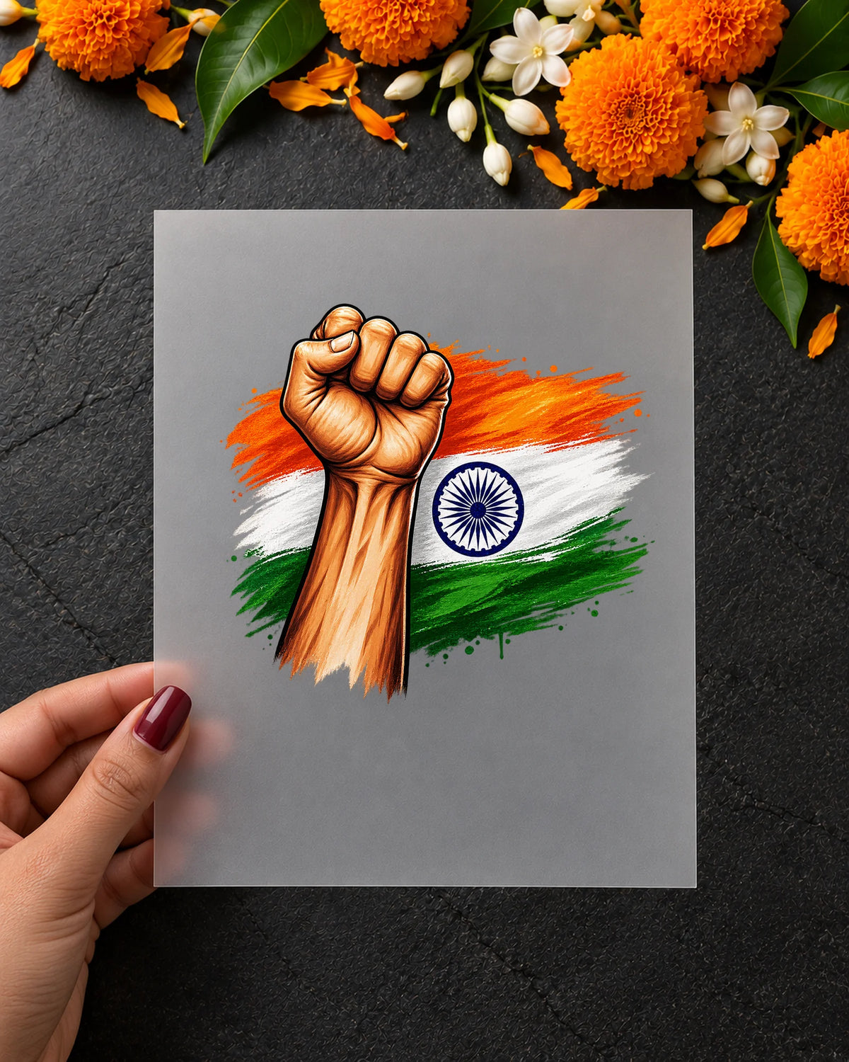 Hum Hindustani iron-on patch in hand