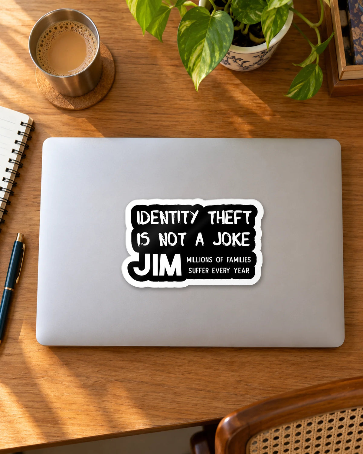 Identity Theft is not a joke Jim sticker mockup