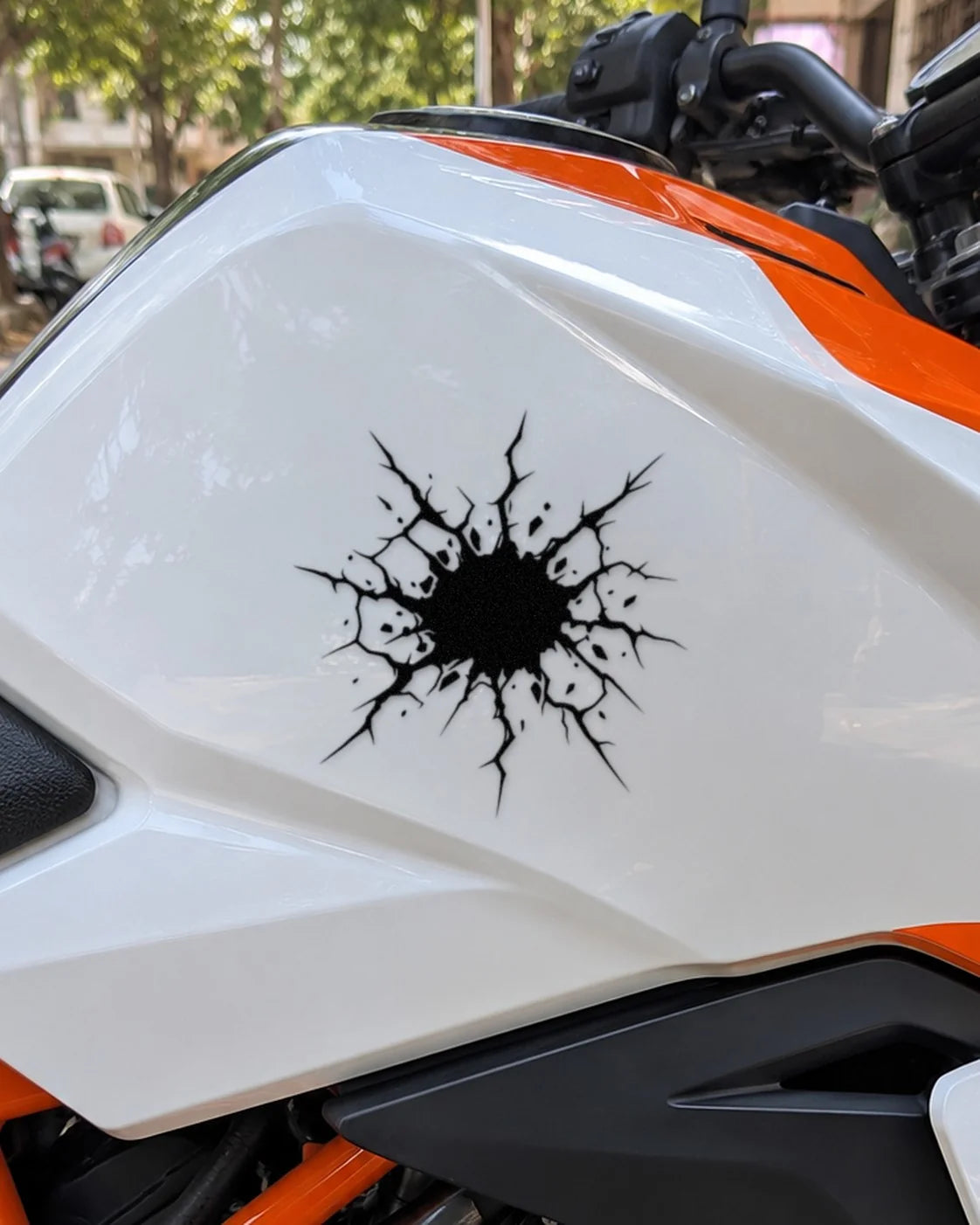 Impact Crack bike patch in black ink on a bike