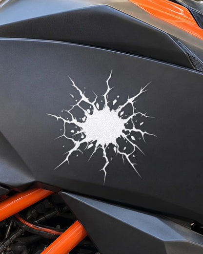 Impact Crack bike patch in white ink on a bike