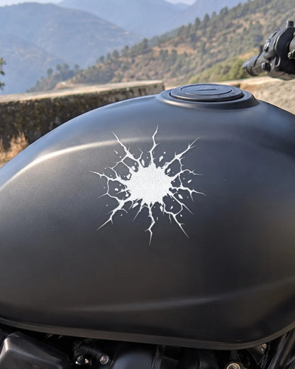 Impact Crack bike patch in white ink on a bike