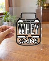 Whey Gains hard surface patch on clear film