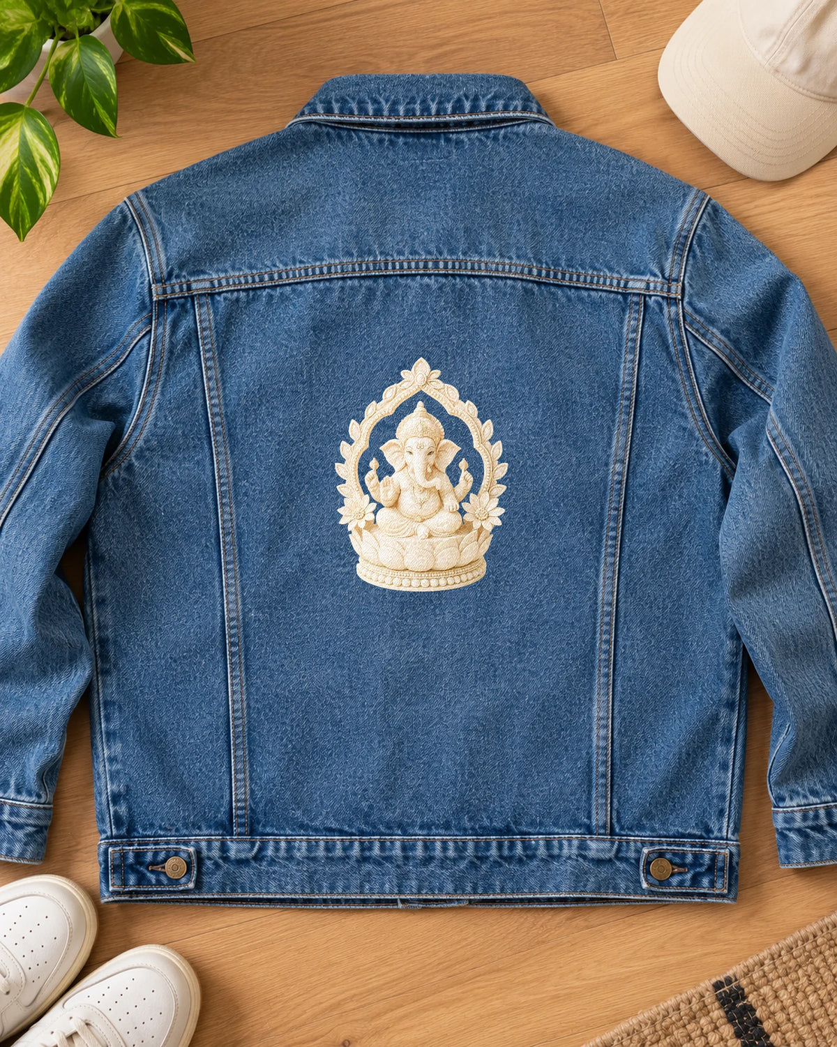 Ivory Ganesha iron-on patch on clothes