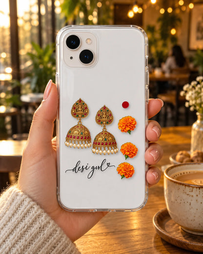 Jhumka Girl on a phone at a cafe