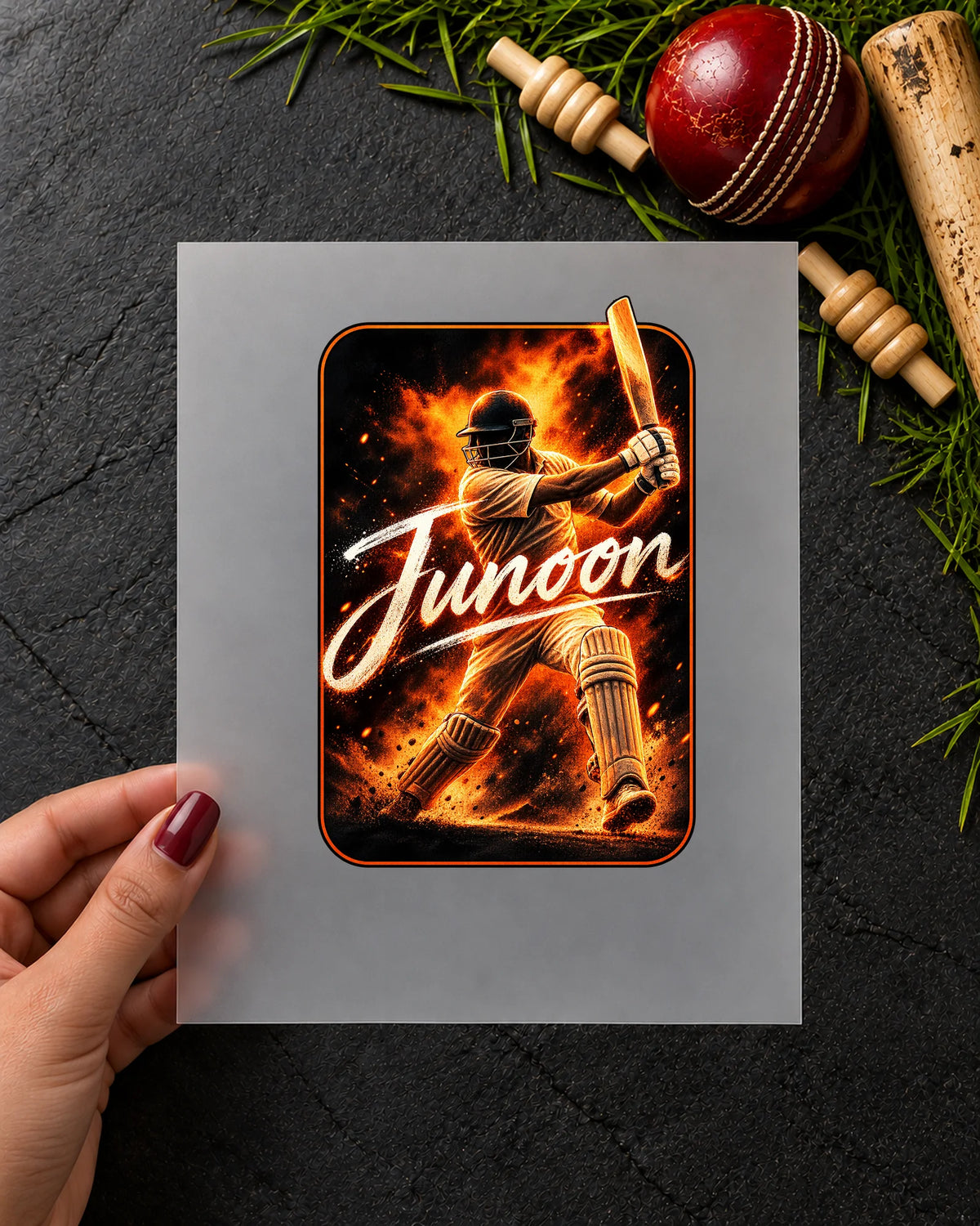 Junoon Ki Aag iron-on patch in hand
