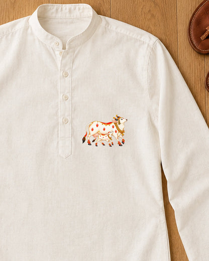 Kamdhenu iron-on patch on clothes