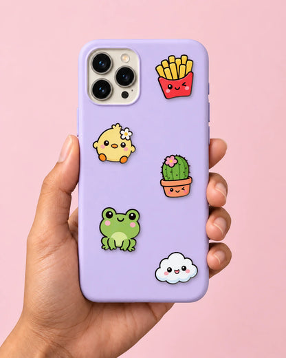Kawaii Critters mini patches on a phone case