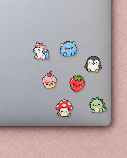 Kawaii Critters mini patches on a laptop
