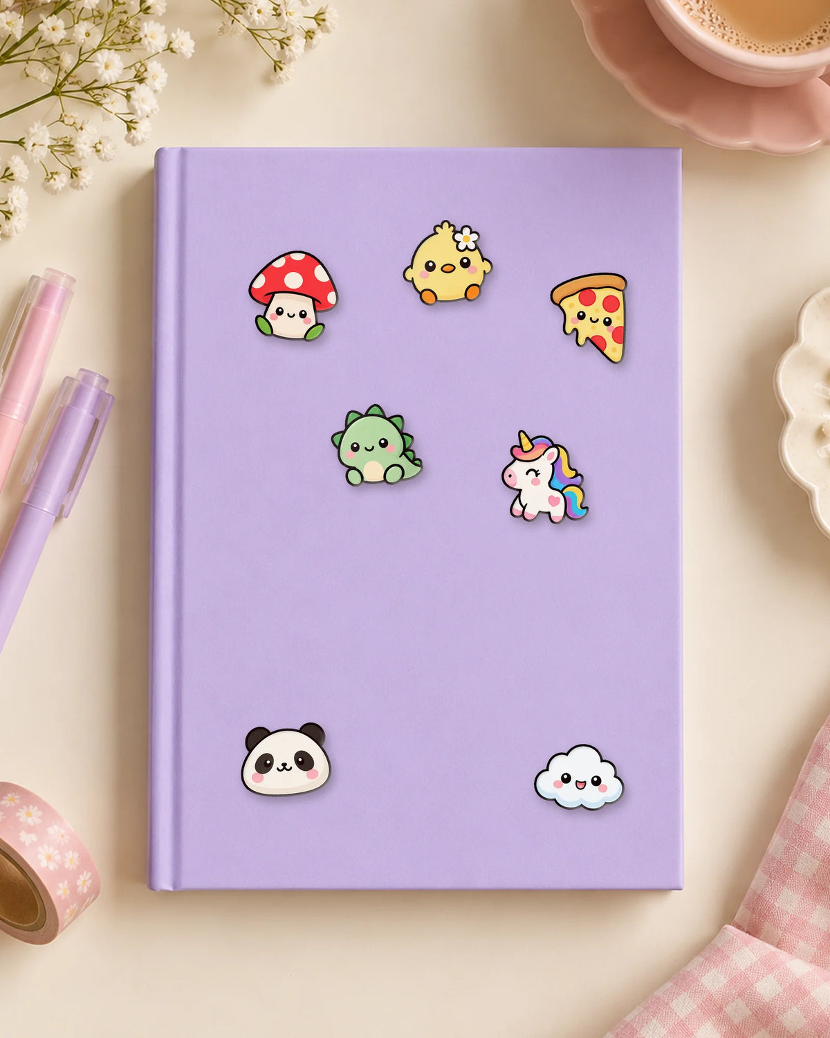 Kawaii Critters mini patches on a journal