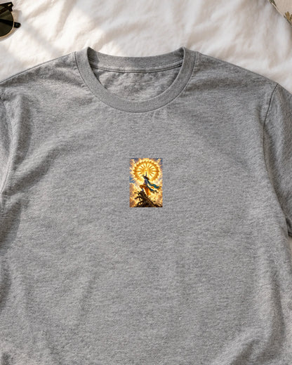 Sudarshan Rising iron-on patch on clothes