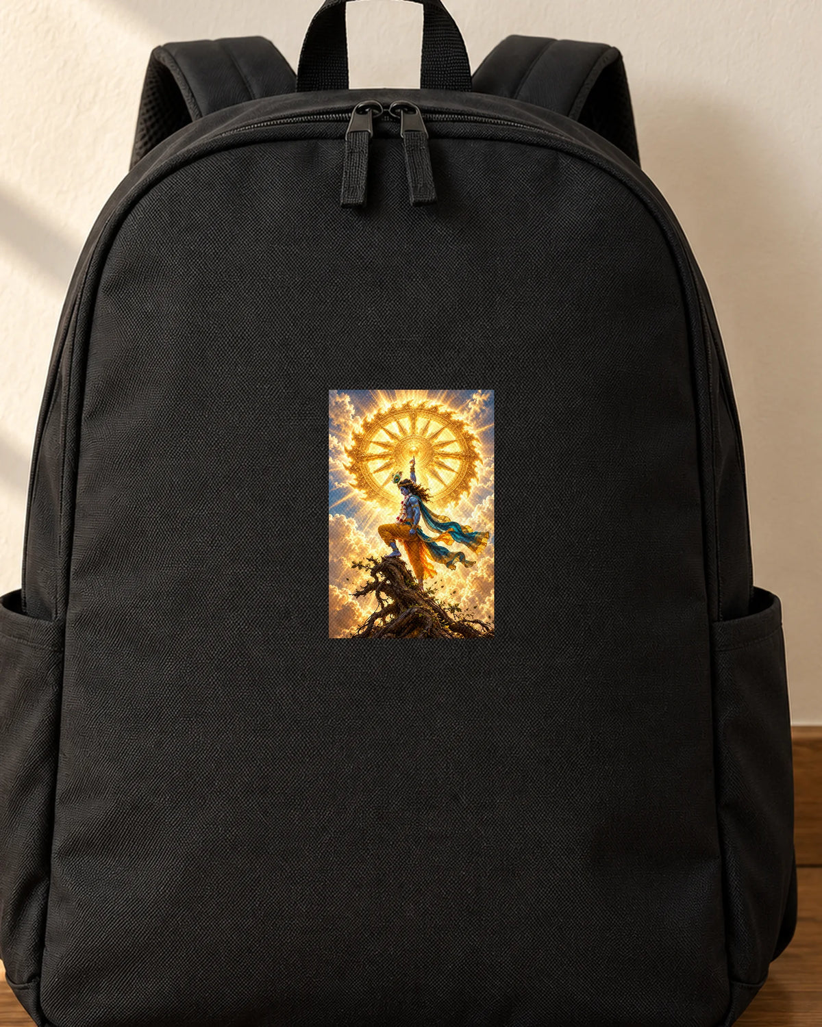 Sudarshan Rising iron-on patch on clothes