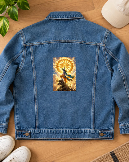 Sudarshan Rising iron-on patch on clothes
