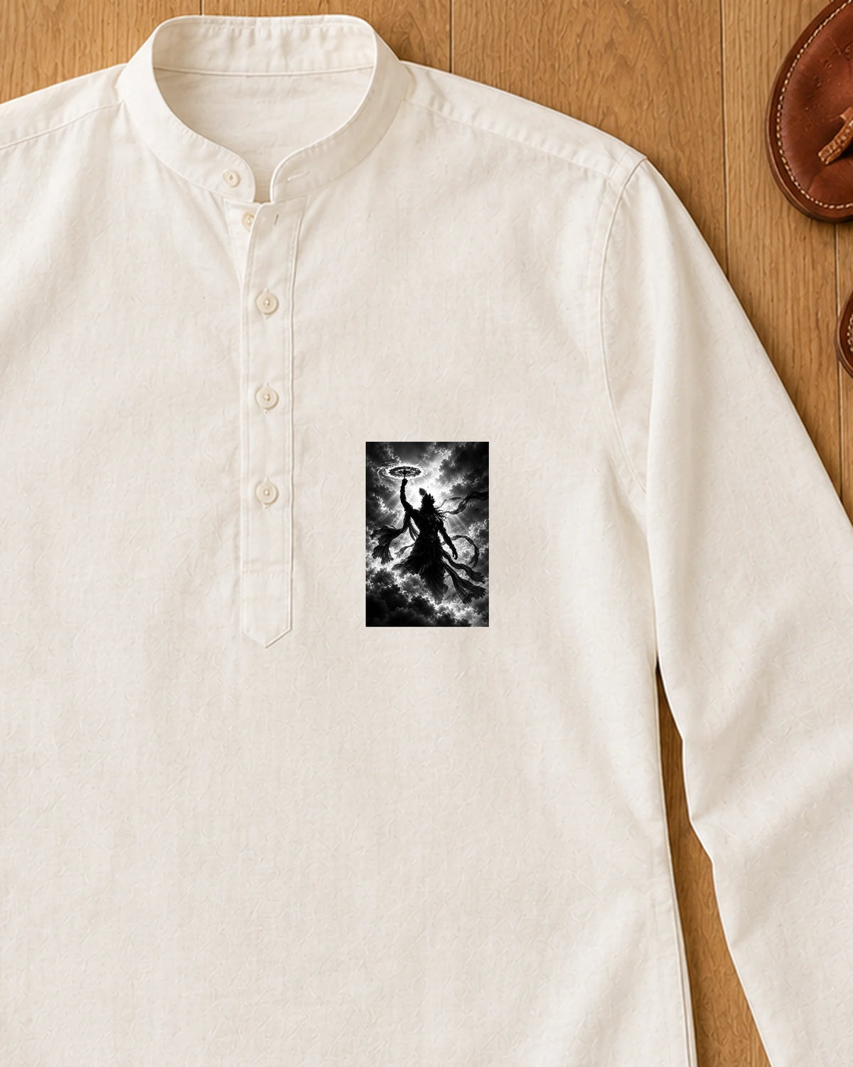 Krishna in the Storm iron-on patch on clothes
