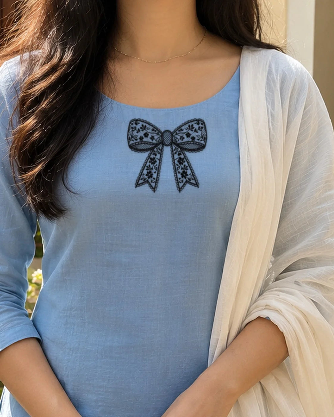 Lace Bow embroidery-look iron-on patch | Thread Theory