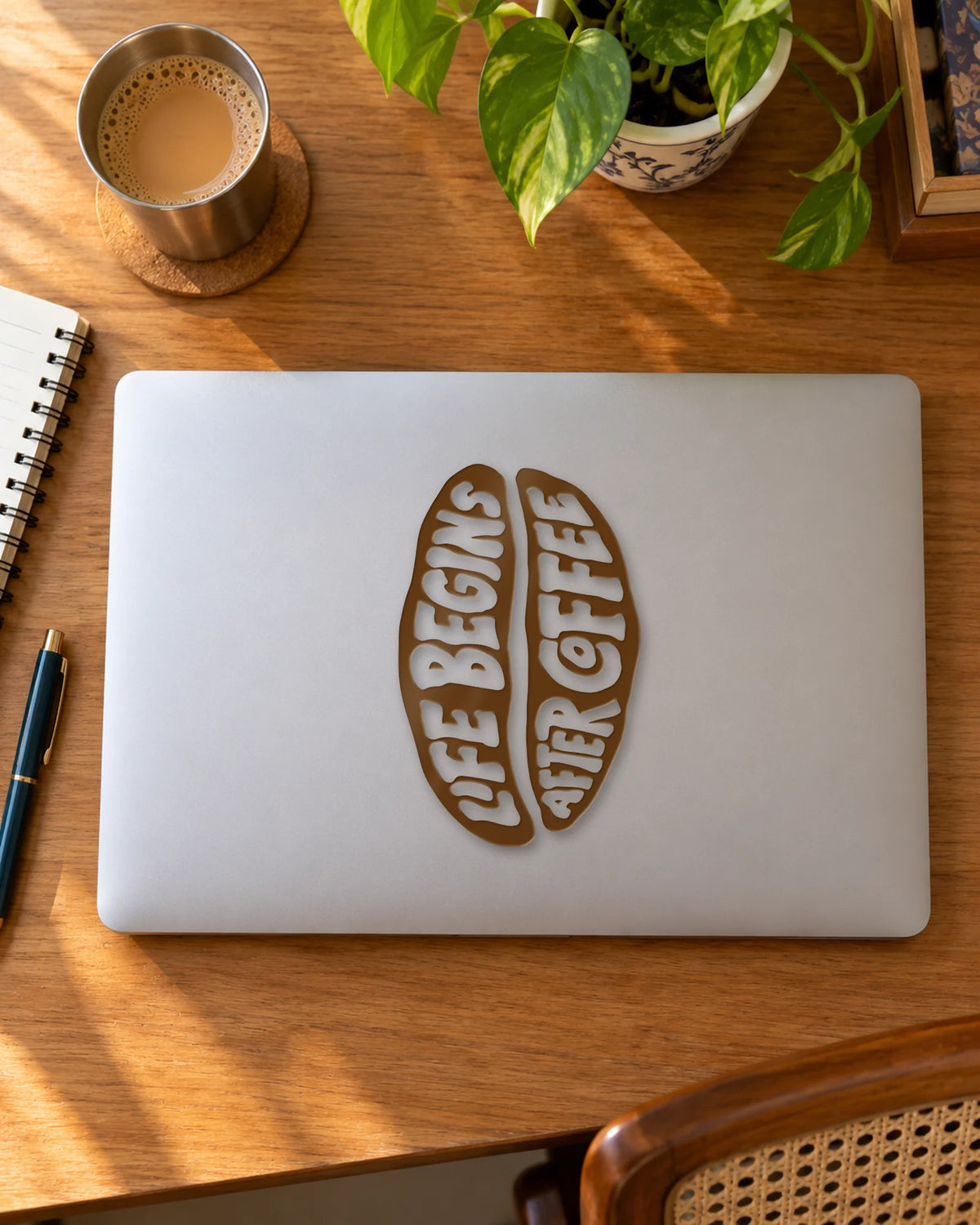 Life Begins After Coffee hard surface patch mockup