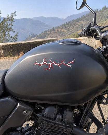 Lightning Strike bike patch in white ink on a bike