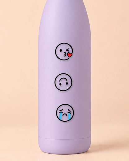 Line Emojis mini patches on a water bottle
