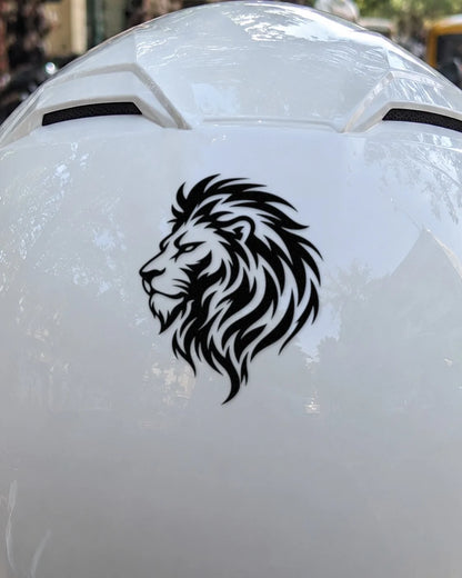 Lion Heart bike patch in black ink on a helmet