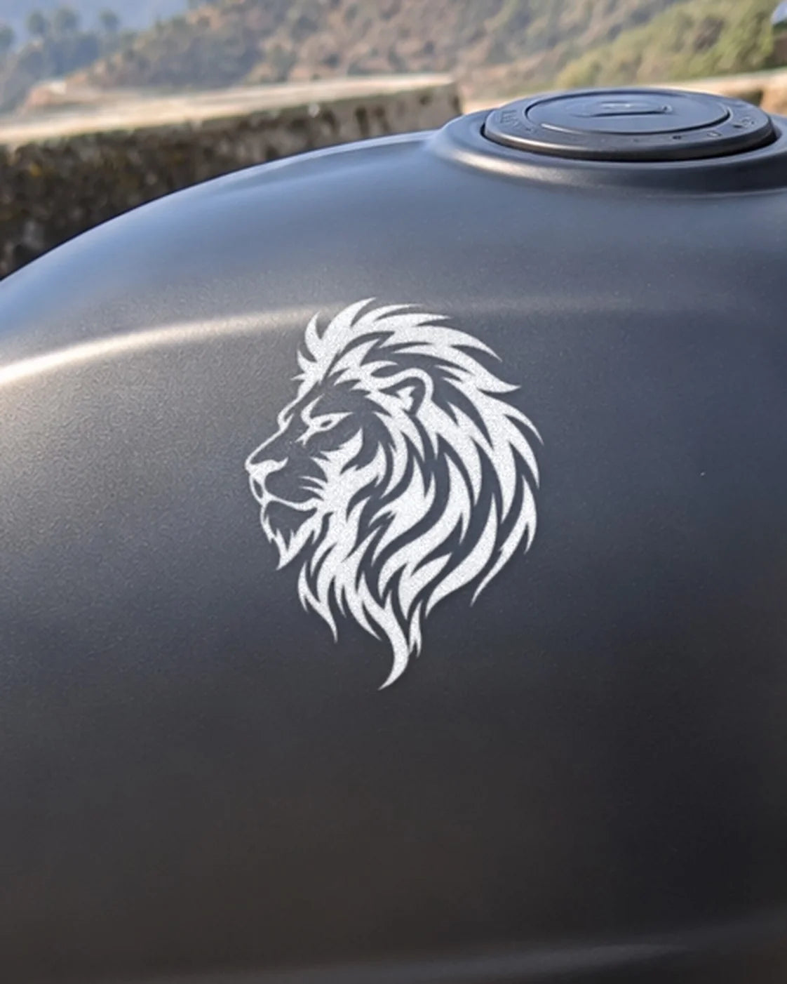Lion Heart bike patch in white ink on a bike