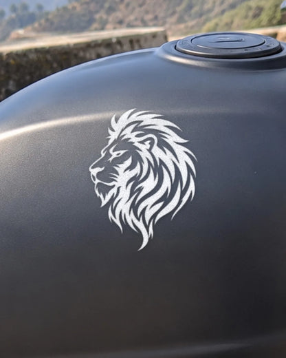 Lion Heart bike patch in white ink on a bike