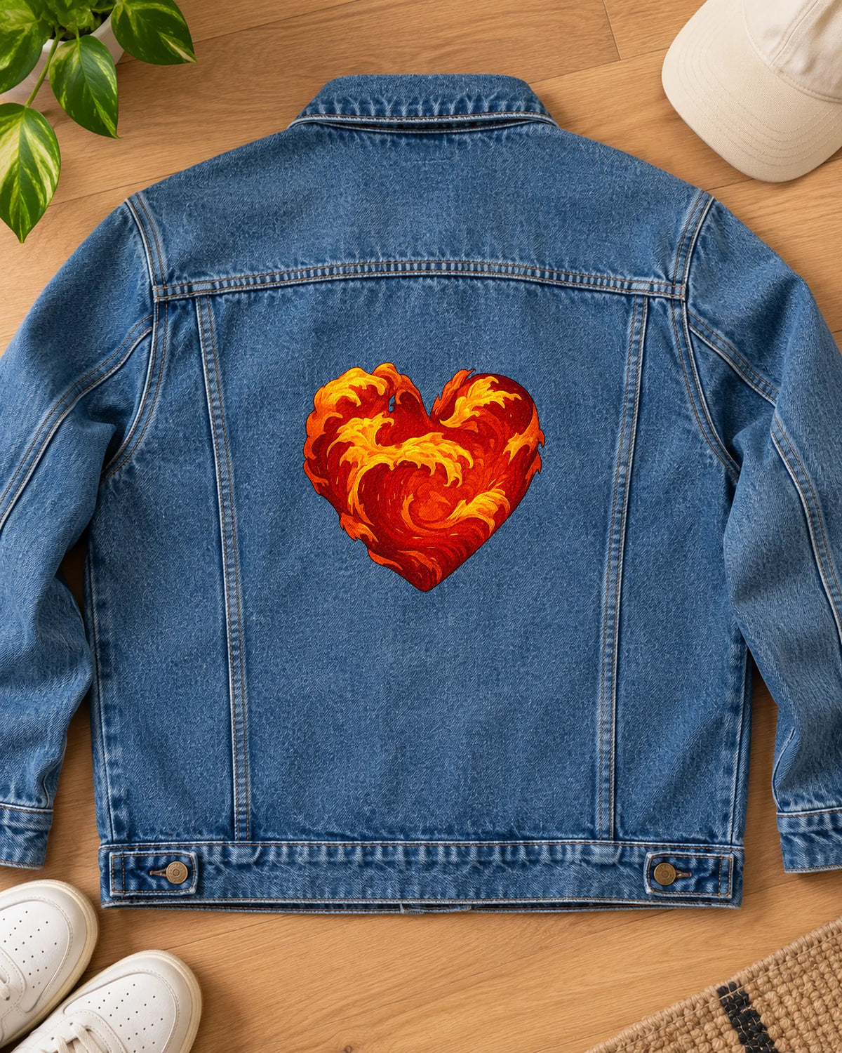 Magma Flow iron-on patch on clothes
