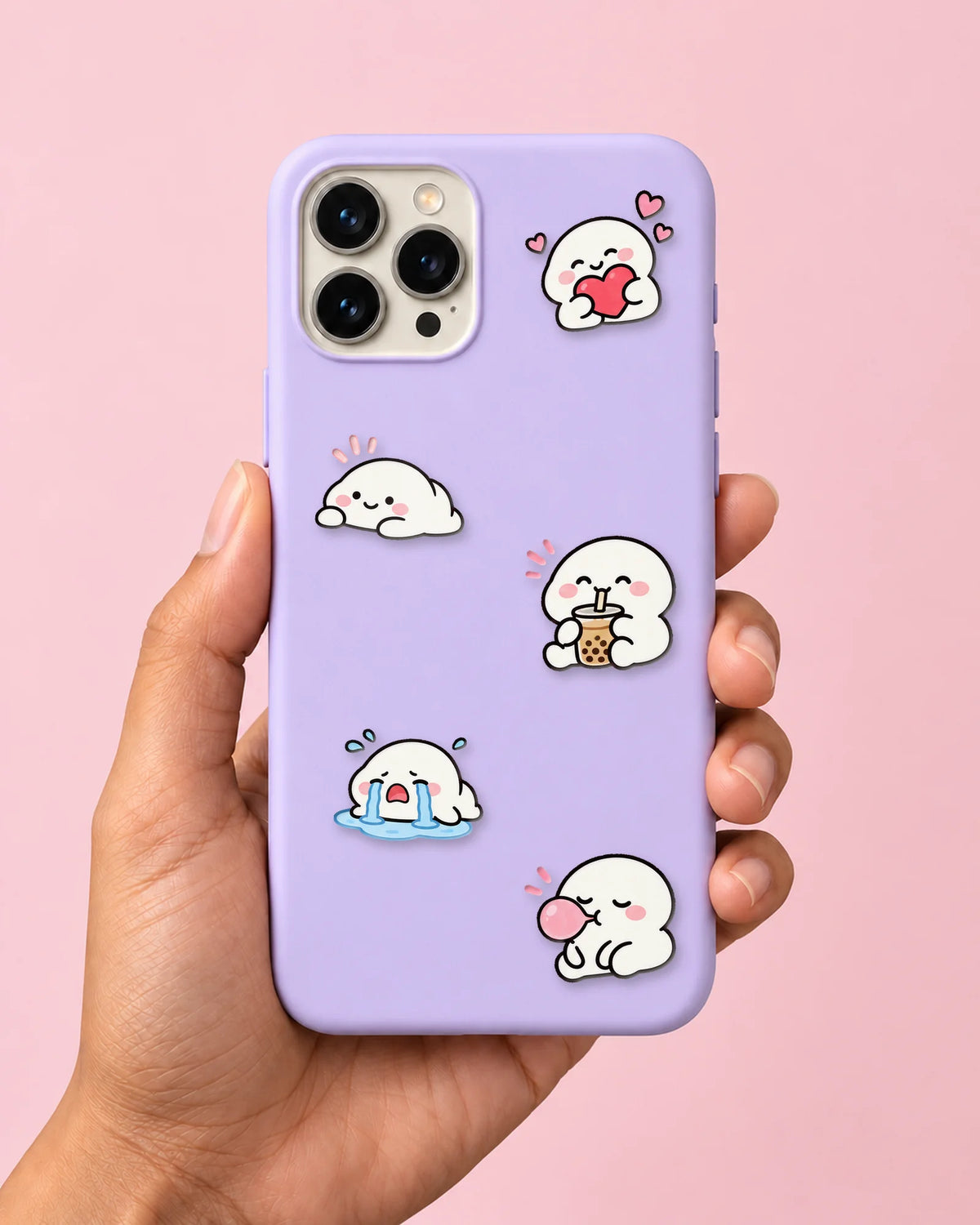 Mochi Mood mini patches on a phone case