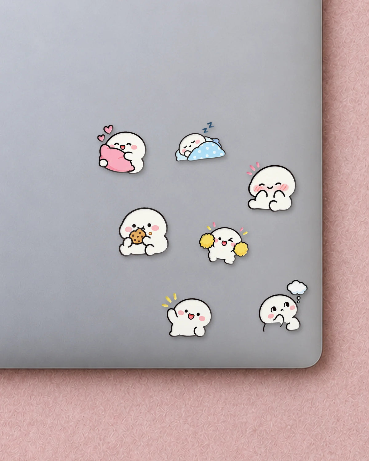 Mochi Mood mini patches on a laptop