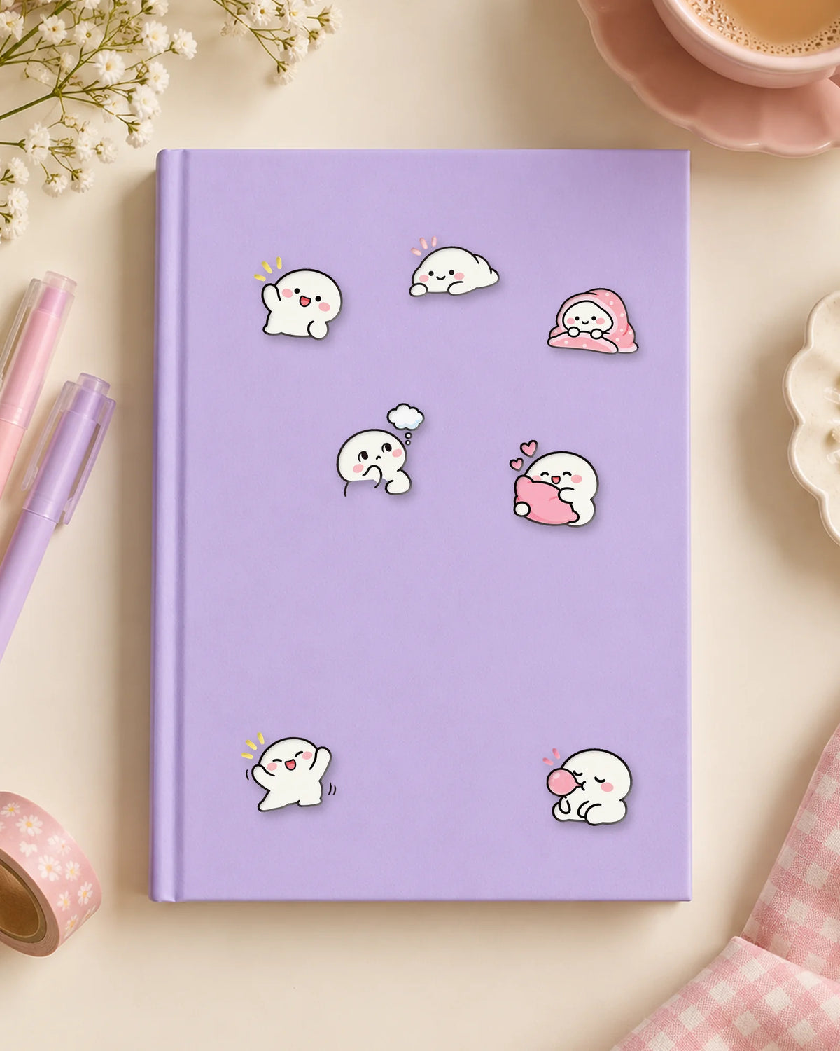Mochi Mood mini patches on a journal