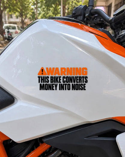 Money Into Noise bike patch in black ink on a bike