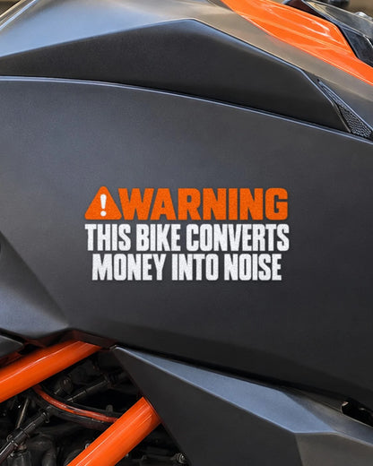 Money Into Noise bike patch in white ink on a bike
