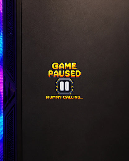 Mummy Calling gamer patch on a gaming PC cabinet