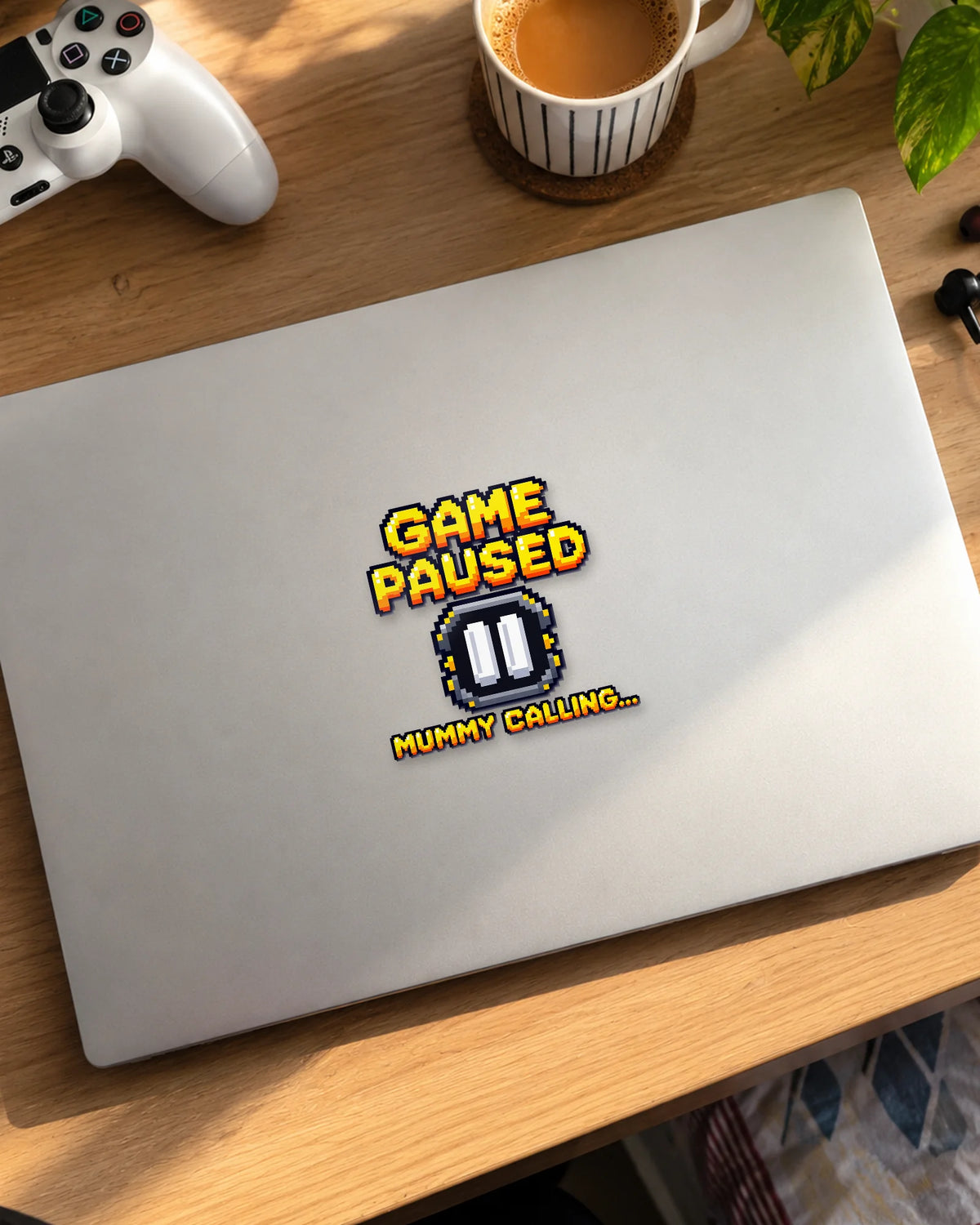Mummy Calling gamer patch on a laptop