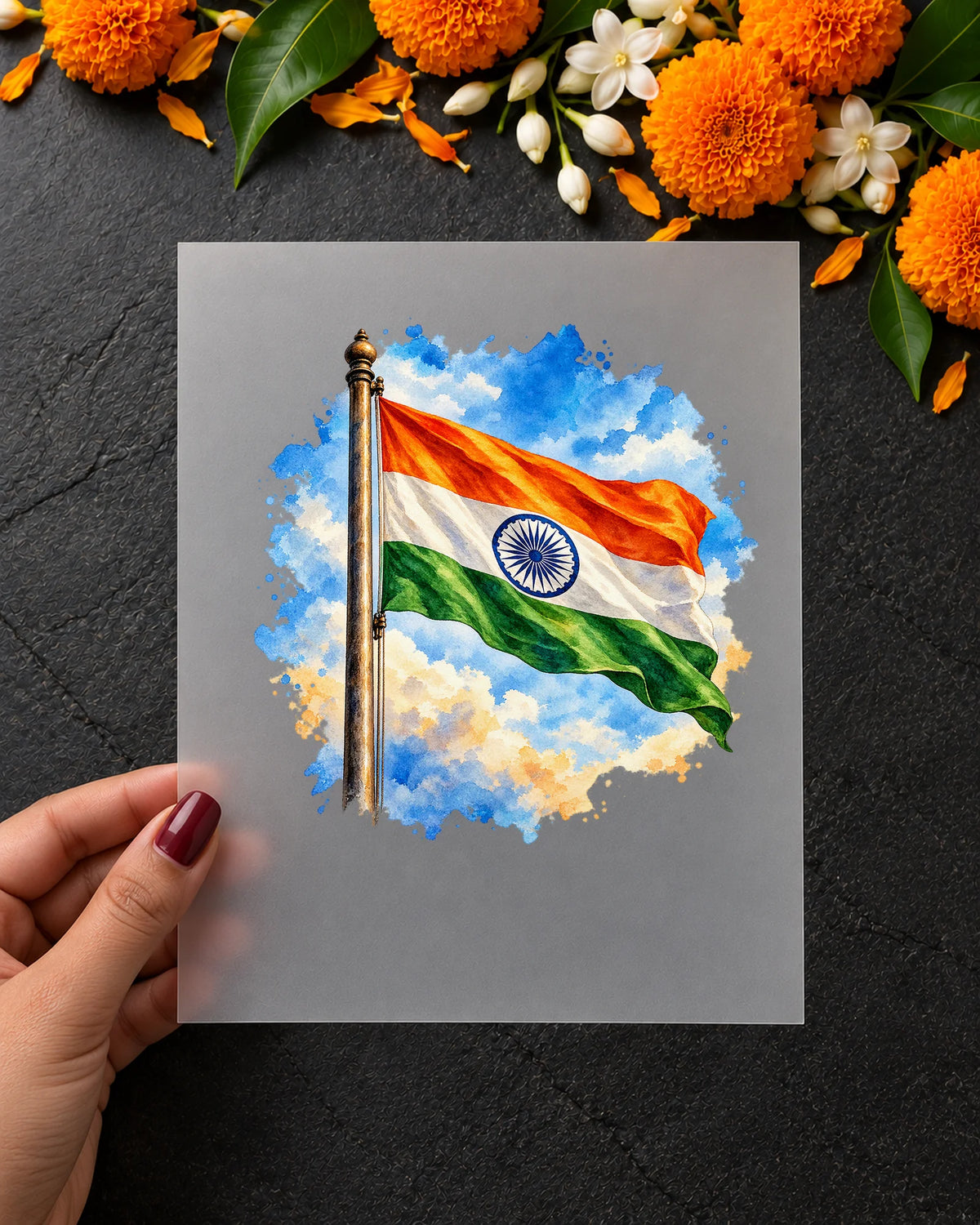 Neel Gagan Tiranga iron-on patch in hand