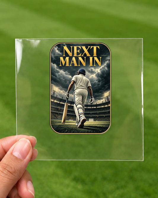 Next Man In hard surface patch on clear film