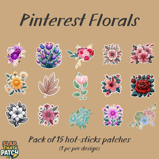 Pinterest Flowers | Pack of 15 Hot-Sticks | Iron on patches