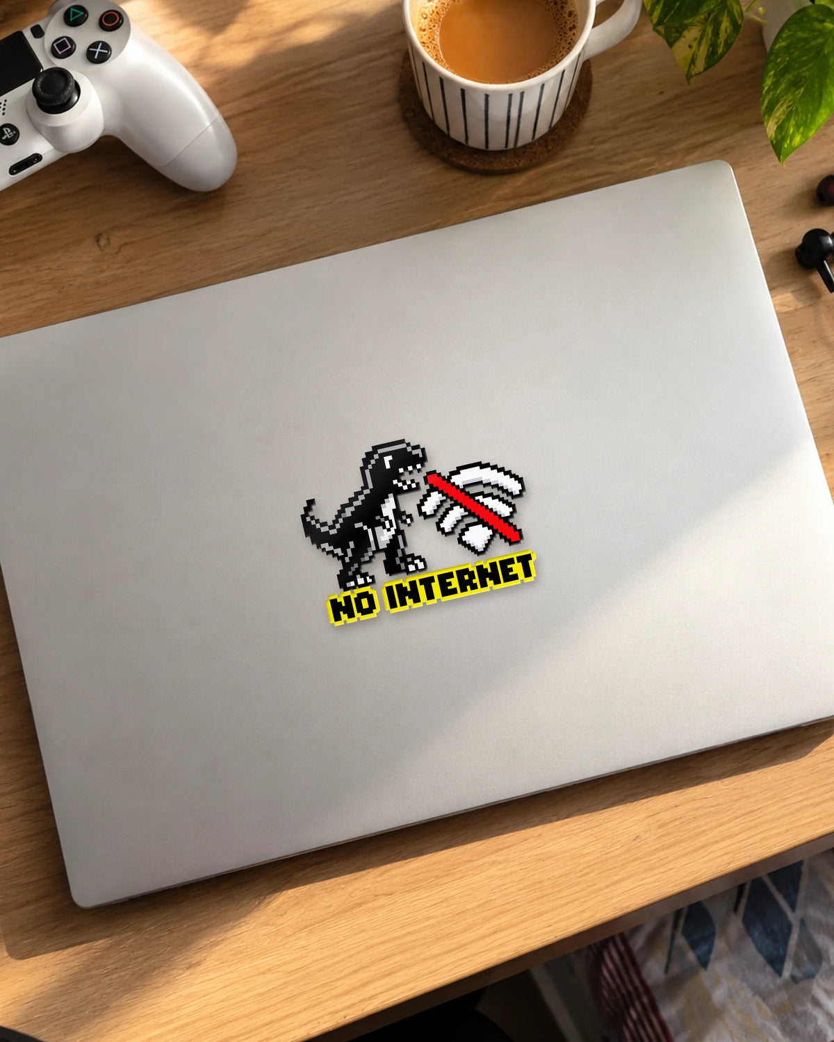 No Internet gamer patch in black ink on a laptop