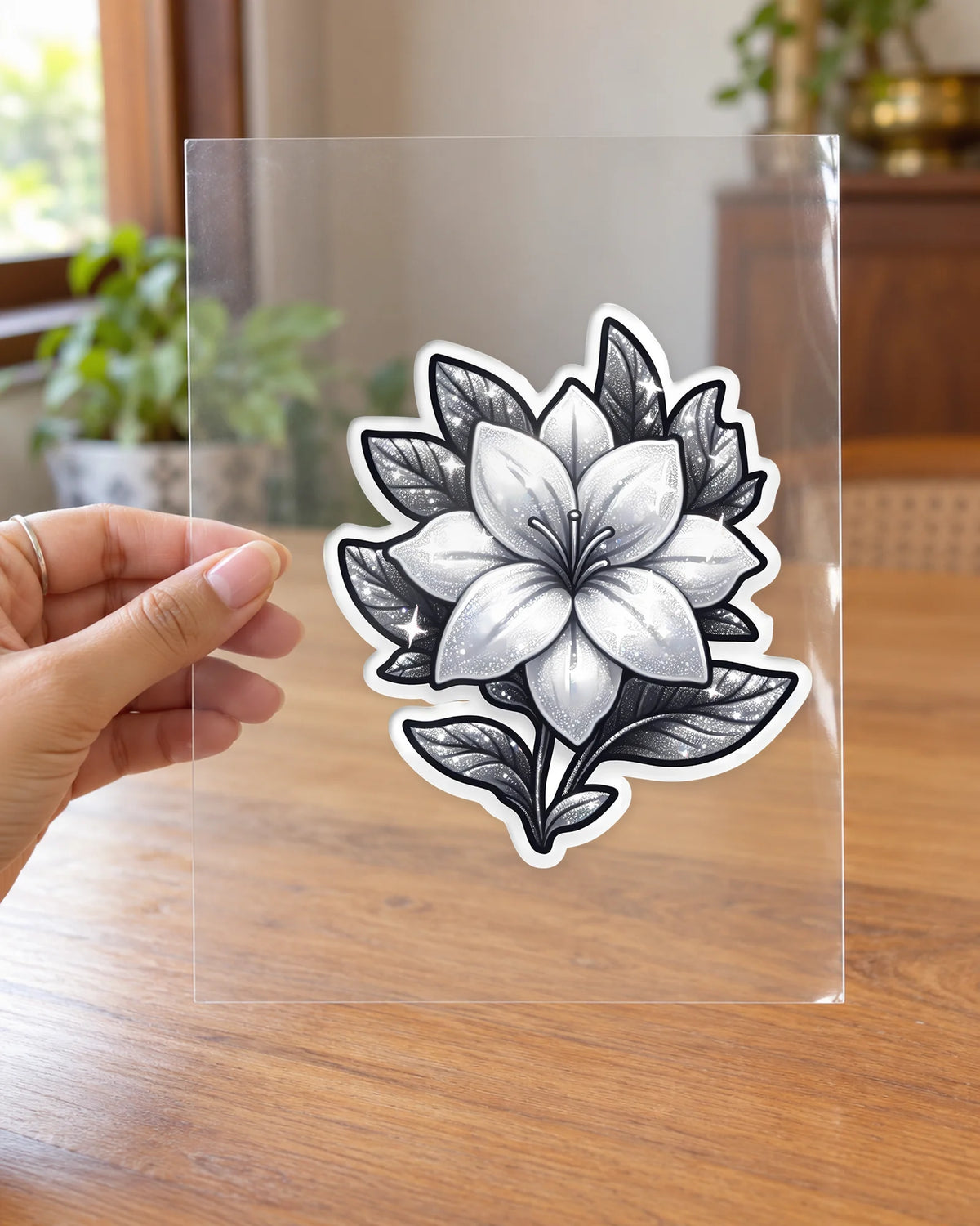 Noir Lily Elegance hard surface patch on clear film