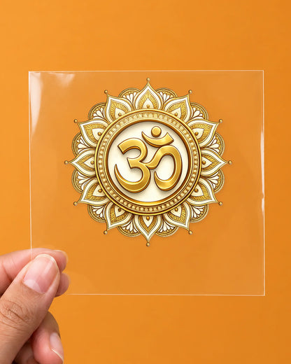 Golden Om hard surface patch on clear film