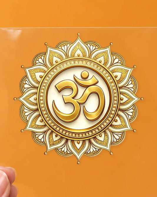 Golden Om hard surface patch on clear film