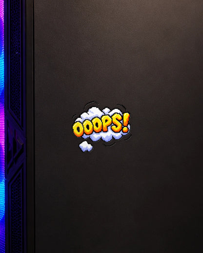 Ooops gamer patch on a gaming PC cabinet